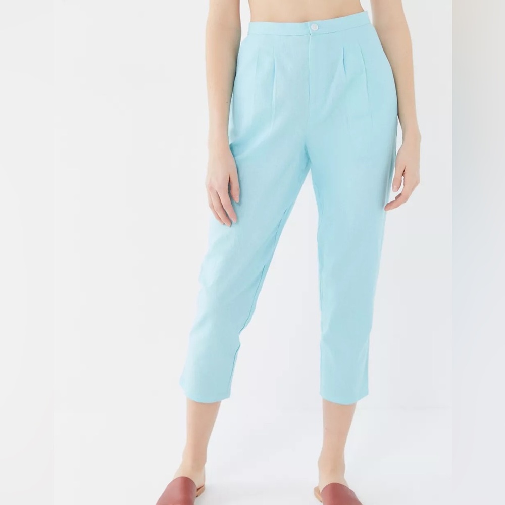 J. Jill Pale Turquoise Linen Trouser Elastic Waistband Pants